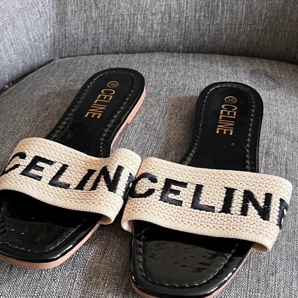 Fashion Black and Cream ladies Slide Sandals